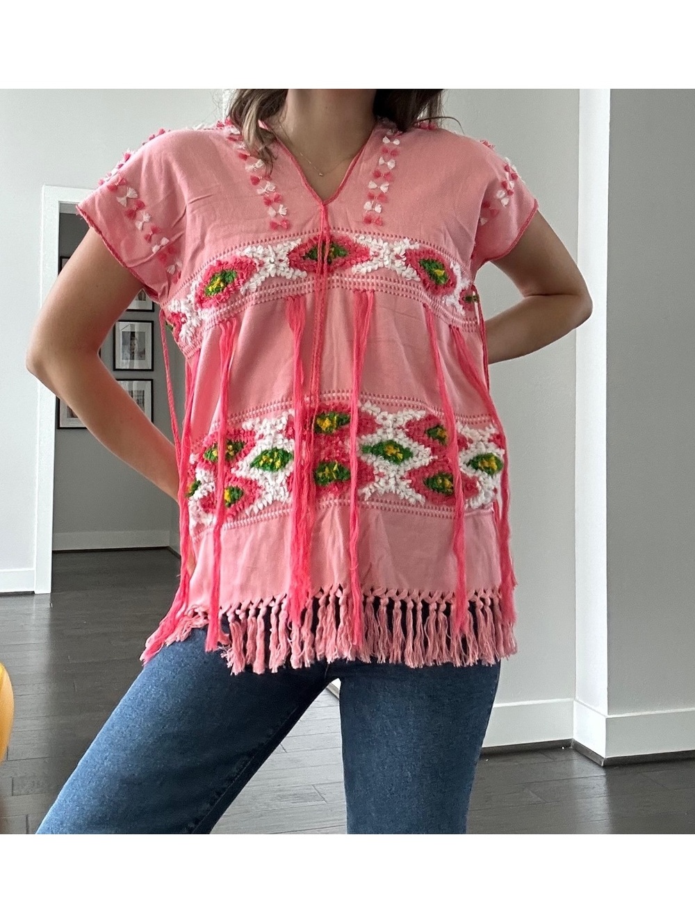Mexican Huipil Pink Shirt
